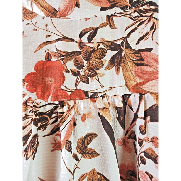 H&M Short Floral Fall Colors Red and Brown Shift Dress Long Sleeve Button Down - Picture 12 of 14